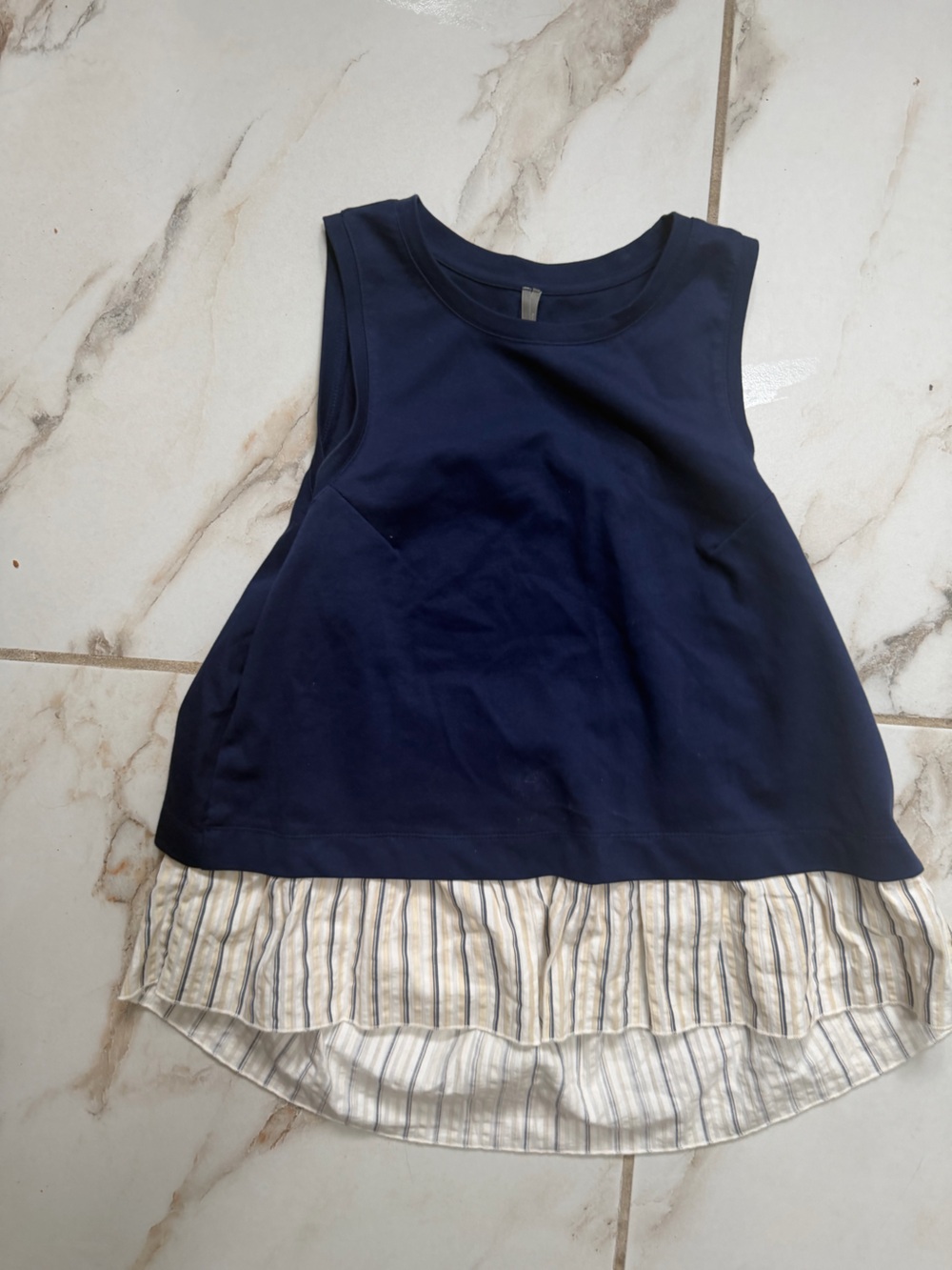 Anthropologie Open Back Navy Tank with Striped Hem